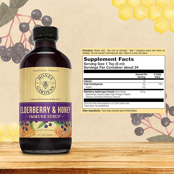 Honey Gardens Immune Syrup Elderberry & Honey 8floz