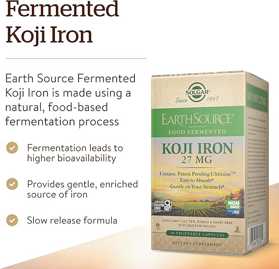 Solgar Earth Source® Koji Fermented Iron 27 mg Vegetable Capsules 30V cap