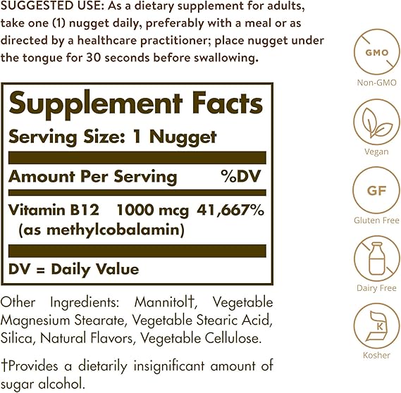 Solgar Methylcobalamin (Vitamin B12) 1000 mcg Nuggets 60tablet