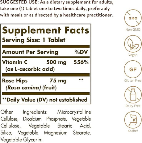 Solgar Vitamin C 500 mg with Rose Hips Tablets 250tablet