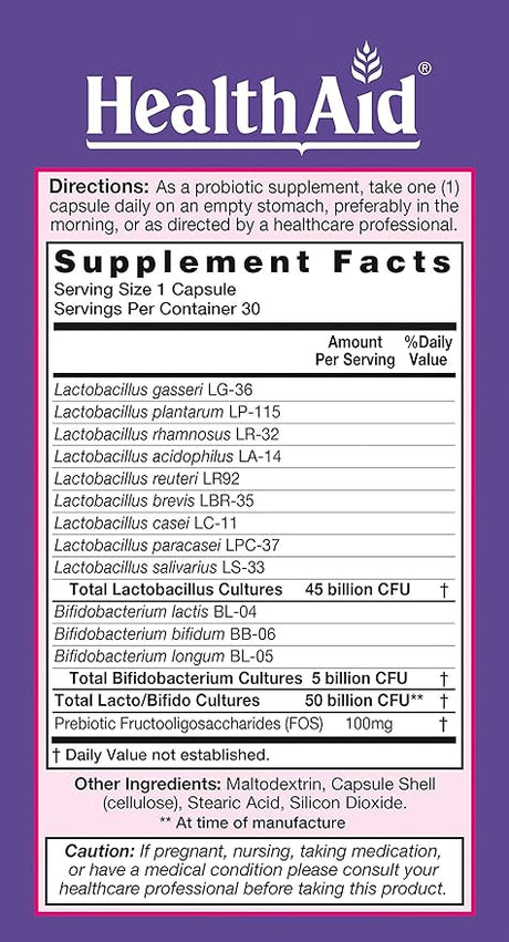 HealthAid Women's Probio Probiotic Daily Veg 30 cap 50 billion CFU 12 strains