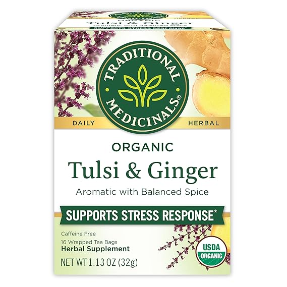 TRADITIONAL MEDICINALS TEAS Organic Tulsi with Ginger Tea 16 BAG