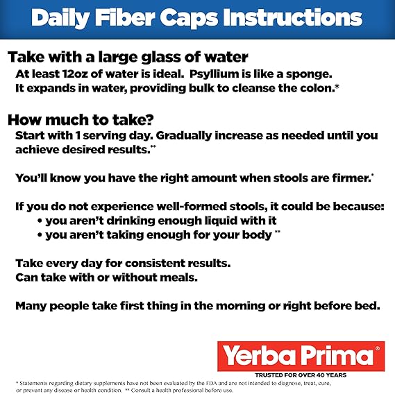 YERBA PRIMA DAILY FIBER CAPS 625MG 180C