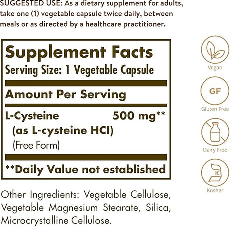 Solgar L-Cysteine 500 mg Vegetable Capsules 90V cap