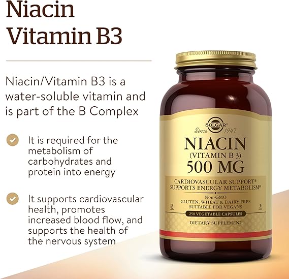 Solgar Niacin (Vitamin B3) 500 mg Vegetable Capsules 250V cap