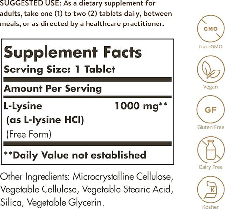 Solgar L-Lysine 1000 mg Tablets 100tablet