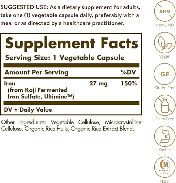 Solgar Earth Source® Koji Fermented Iron 27 mg Vegetable Capsules 30V cap