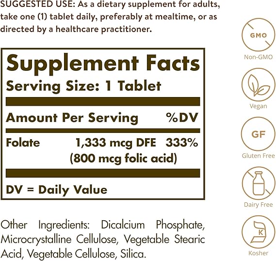 Solgar Folate 1,333 MCG DFE (800 MCG Folic Acid)