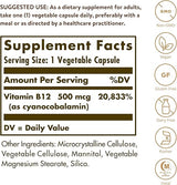 Solgar Vitamin B12 500 mcg Vegetable Capsules 250V cap