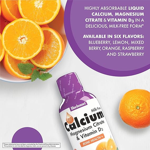 Bluebonnet Liquid Calcium Magnesium Citrate & Vitamin D Orange Flavor Milk Free 16 fl oz