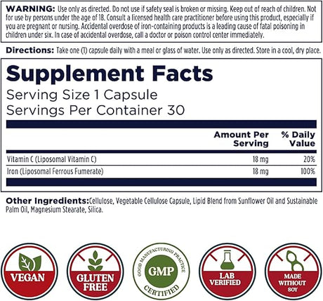 Kal Liposomal Iron + C 30CT 18MG Veg Capsule