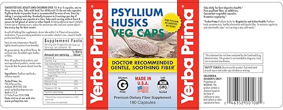 YERBA PRIMA PSYLLIUM HUSK VEG CAPS 180 CAPS