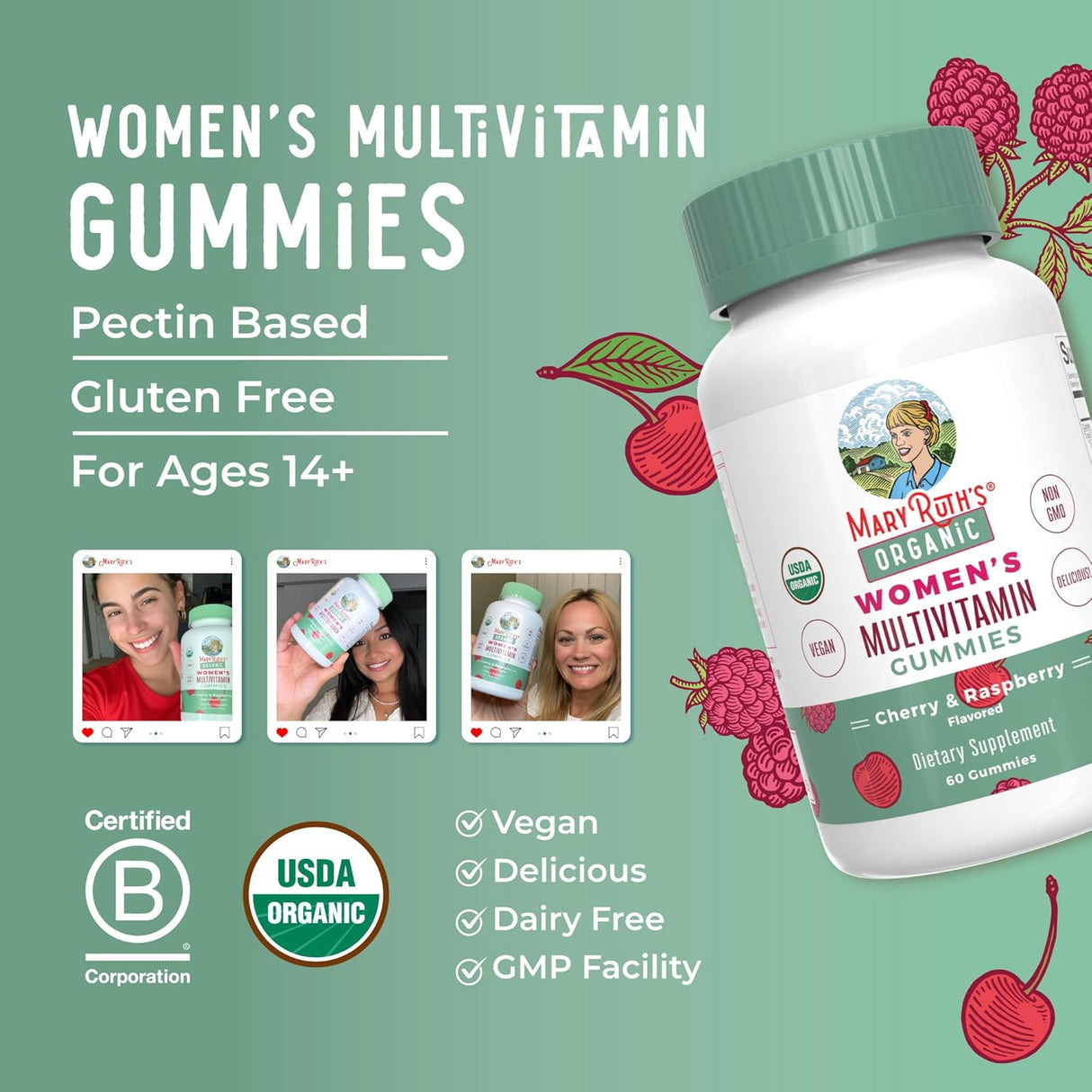 MaryRuth's Multivitamin for Women 14+ | Women's Multivitamin Gummies | Immune Support Daily Women's Multivitamin | Skin Health | Gummy Vitamins for Women | Sugar Free | Vegan | Non-GMO | 60 Count