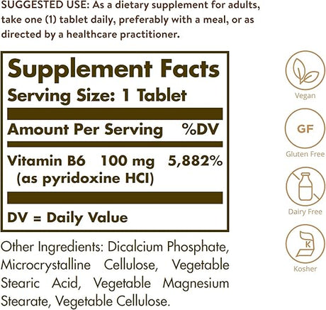 Solgar Vitamin B6 100 mg Tablets 100tablet