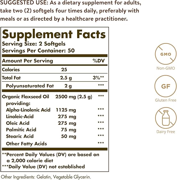 Solgar Flaxseed Oil 1250 mg Softgels 100softgel