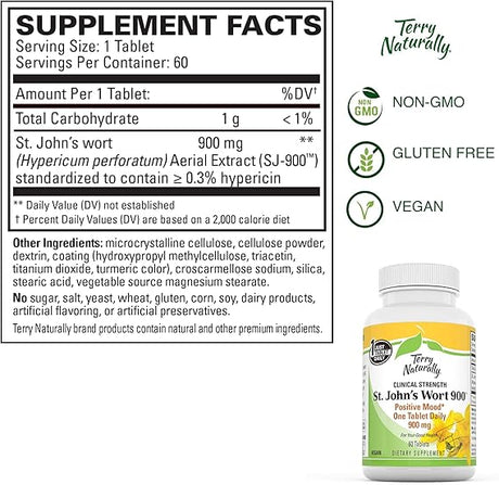 Terry Naturally St. Johns Wort 900 Positive Mood 60 Tablets