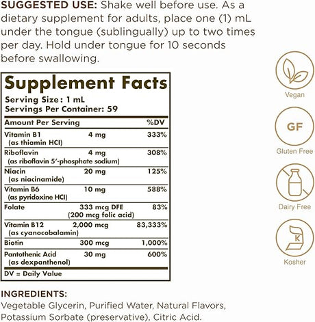 Solgar Sublingual Liquid B-12 2000 mcg with B-Complex 2 ozliquid