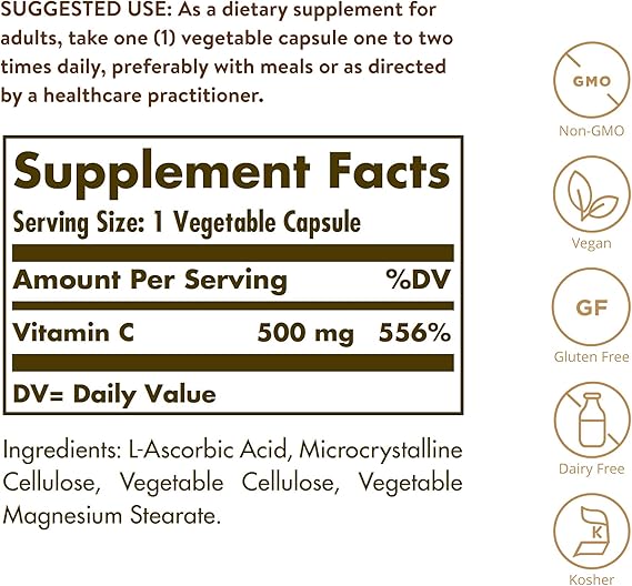 Solgar Vitamin C 500 mg Vegetable Capsules 250V cap