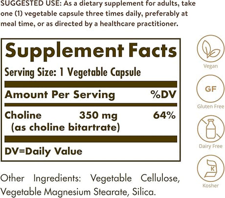 Solgar Choline 350 mg Vegetable Capsules 100V cap