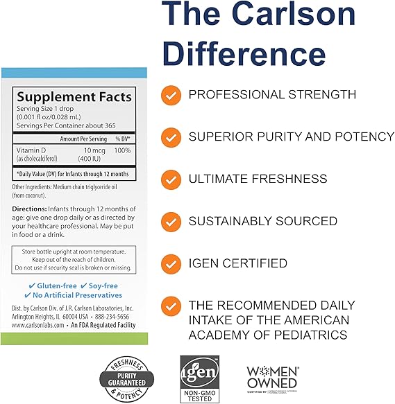 Carlson Baby's Plant Based Super Daily D3 400 IU (10 mcg) Per Drop