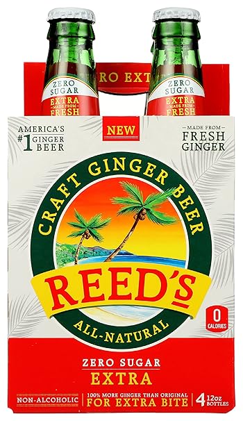 REED`S Extra Zero Sugar Ginger Beer 12 OZ Pack of 4