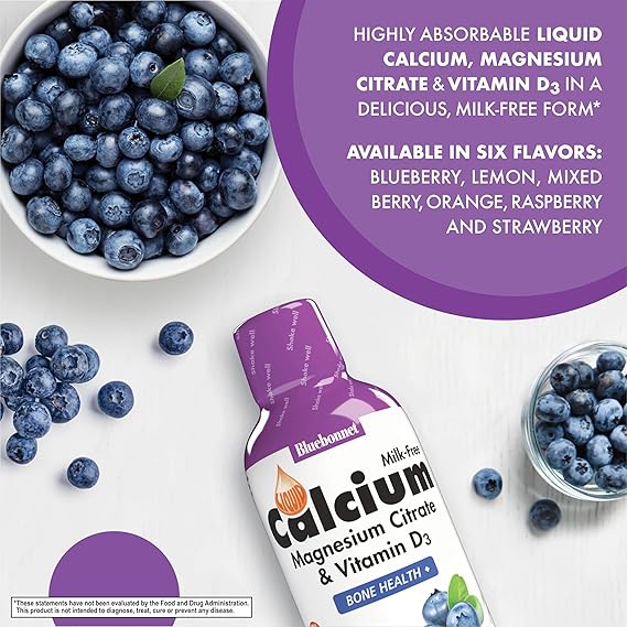 Bluebonnet Liquid Calcium Magnesium Citrate & Vitamin D Raspberry Flavor Milk Free 16 fl oz