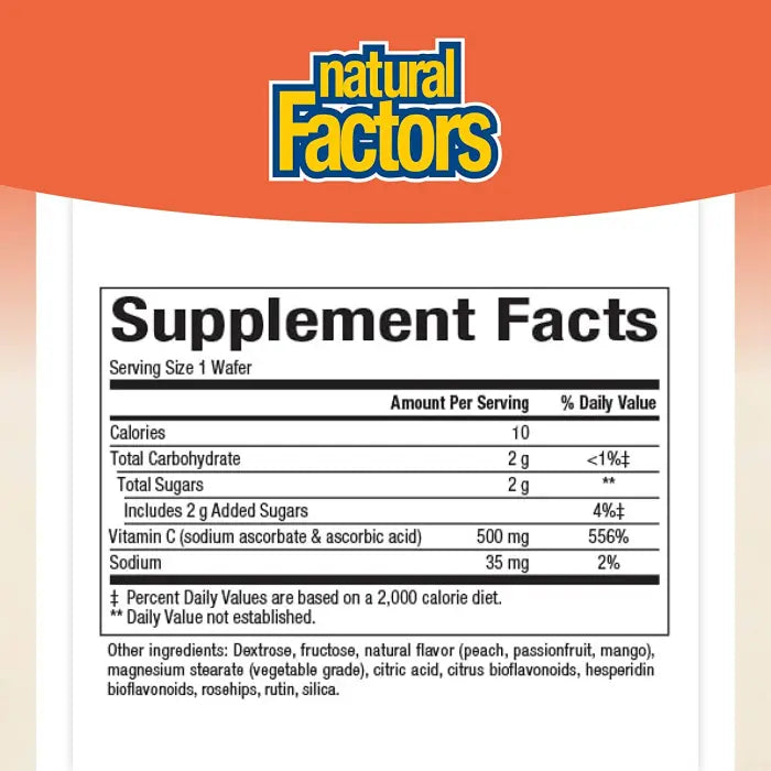 Natural Factors VITAMIN C 500 MG FRUIT-FLAVOR CHEW – PEACH, PASSIONFRUIT & MANGO  90/TAB