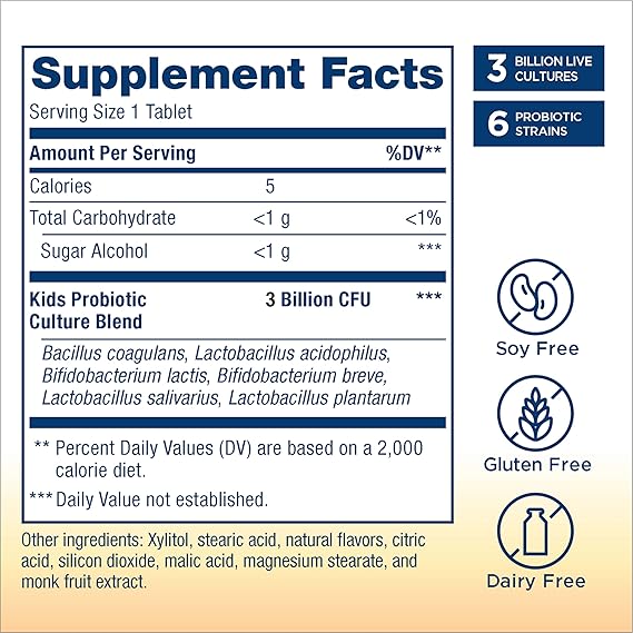 Renew Life Kids Probiotic 3 billion CFU 6 Strains 30 tablets