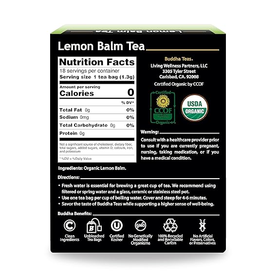 BUDDHA TEAS Organic Lemon Balm Tea 18 BAG