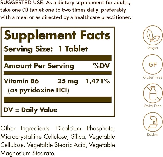 Solgar Vitamin B6 25 mg Tablets 100tablet