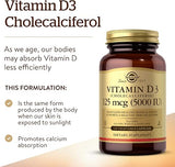 Solgar Vitamin D3 (Cholecalciferol) 125 mcg (5,000 IU) Vegetable Capsules 120V cap