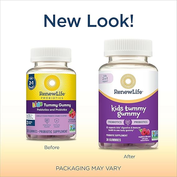 RenewLife Kids Tummy Probiotics & Prebiotics 2-in-1 Support 1 billion CFU 30 Gummies Rasberry