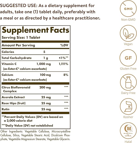 Solgar Ester-C® Plus 1000 mg Vitamin C Tablets (Ester-C® Ascorbate Complex) (CALIFORNIA ACCOUNTS ONLY) 60tablet