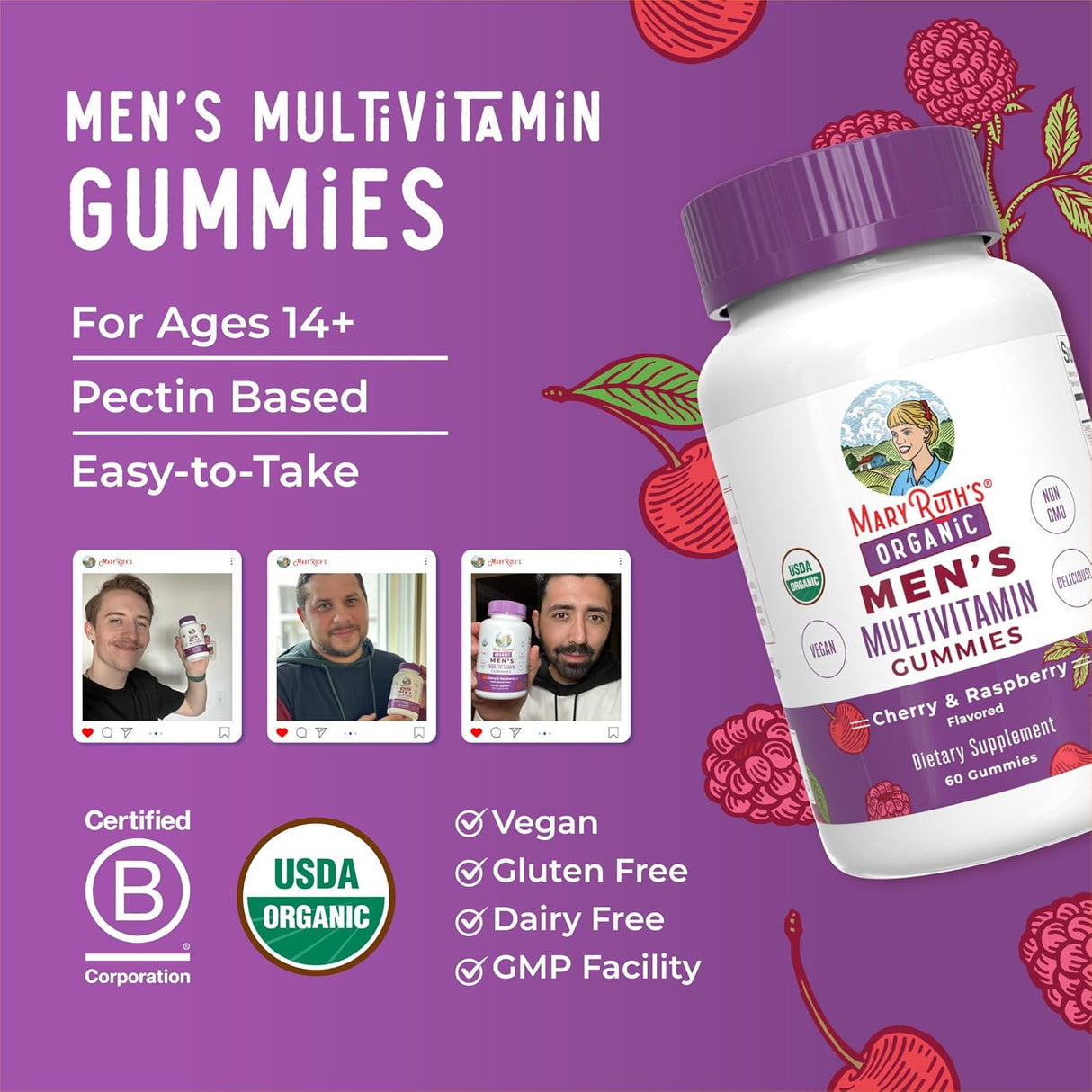 MaryRuth Organics Mens Vitamin Gummy | USDA | Vegan | Daily Multivitamins for Immune Support | Non-GMO | Gluten Free | 60 Count