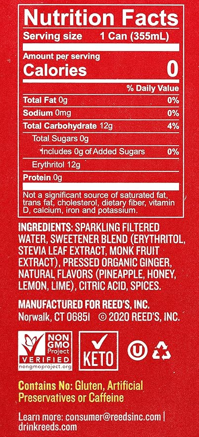 Reeds Ginger Beer Extra Zero Sugar 12fl