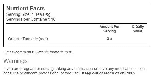 ALVITA TEAS Turmeric Root Herbal Tea Supplement 16 BAG