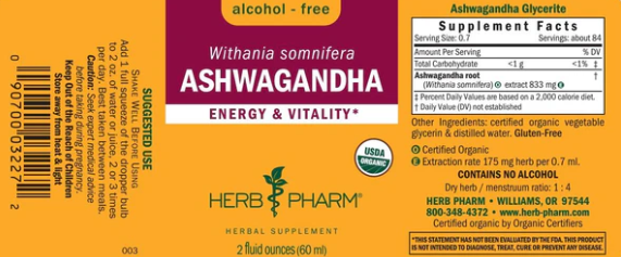 Herb Pharm ASHWAGANDHA ALCOHOL-FREE 2 oz