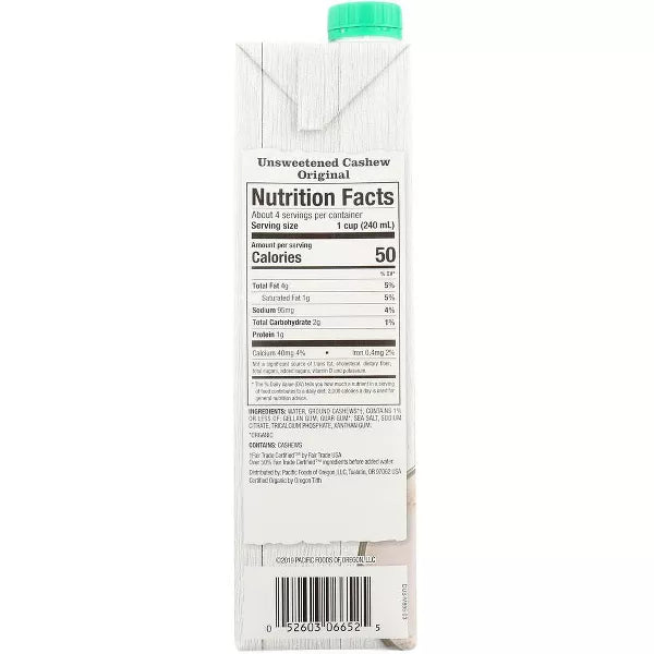 PACIFIC FOODS Cashew, Unsweetened 32 OZ