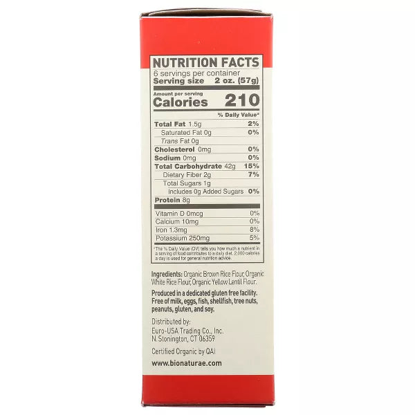 BIONATURAE Penne Rigate,Rice & Lentil 12/12 OZ