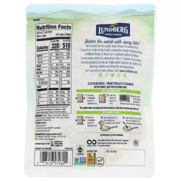 LUNDBERG FAMILY FARMS Coconut Rice Retort 8 OZ