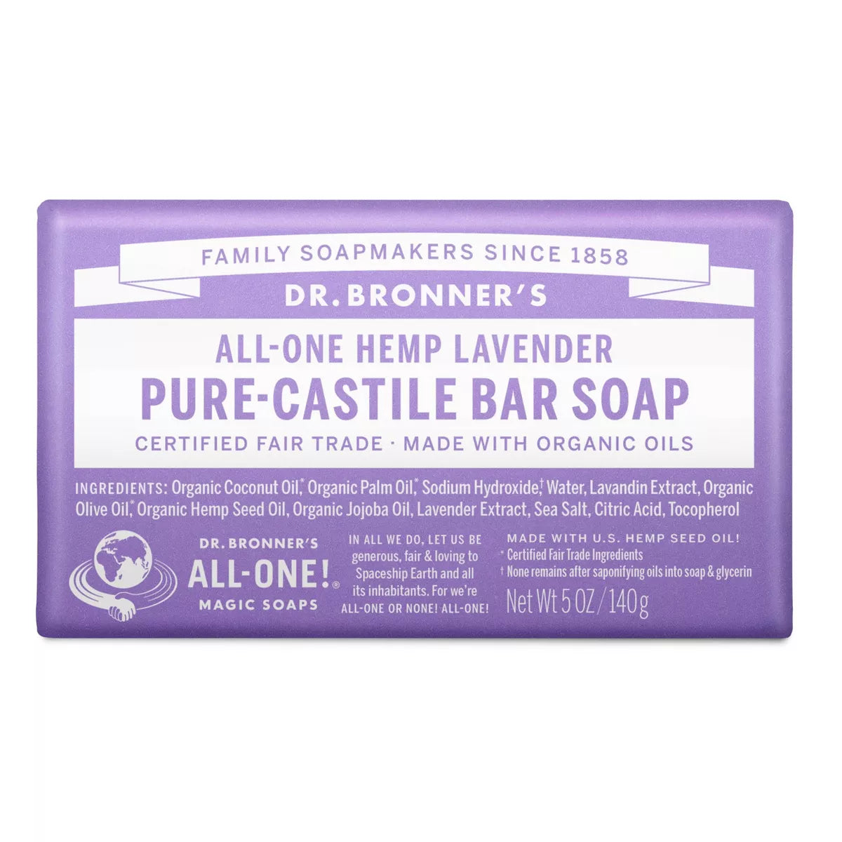 DR. BRONNER'S MAGIC SOAPS ORGANIC CASTILE BAR SOAP LAVENDER 5OZ