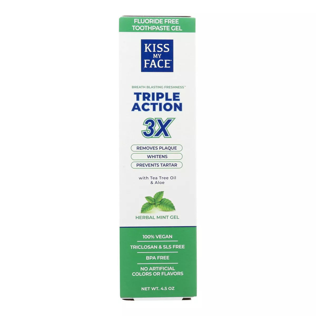 KISS MY FACE TRIPLE ACTION GEL TOOTHPASTE MINT 4.5OZ