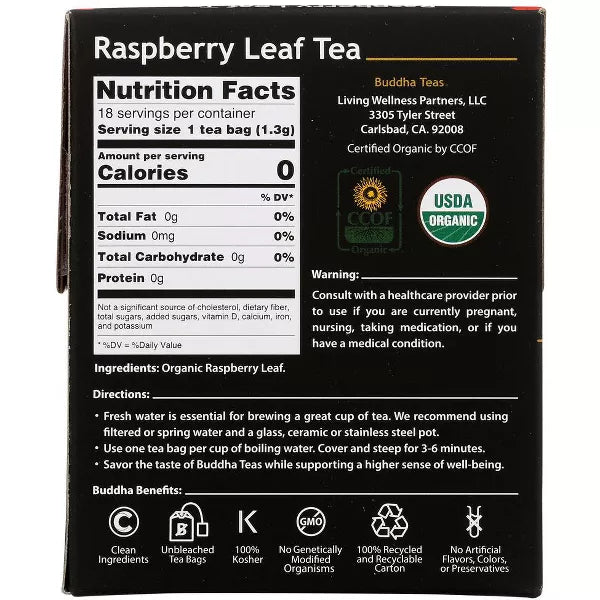 BUDDHA TEAS Organic Raspberry Leaf Tea 18 BAG