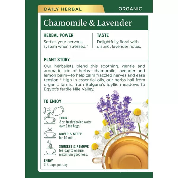 TRADITIONAL MEDICINALS TEAS Organic Chamomile w/ Lavender Tea 16 BAG