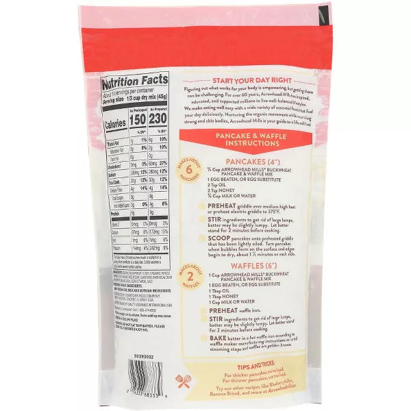 ARROWHEAD MILLS Pancake & Waffle Mix,Buckwheat 22 OZ