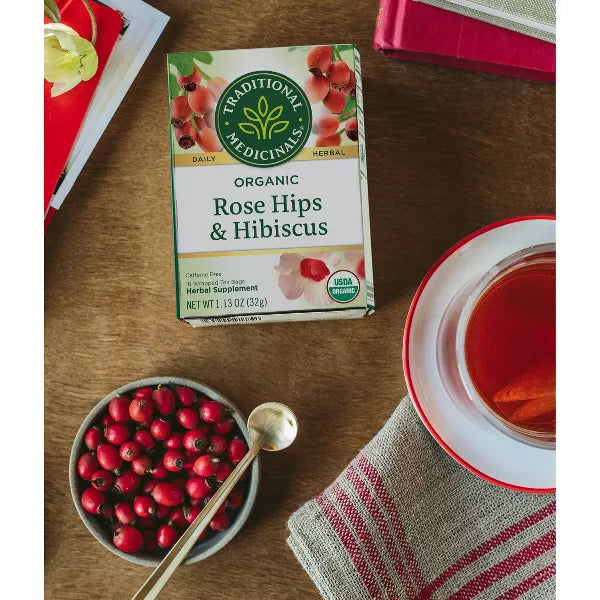 TRADITIONAL MEDICINALS TEAS Organic Rose Hips With Hibiscus Tea 16 BAG