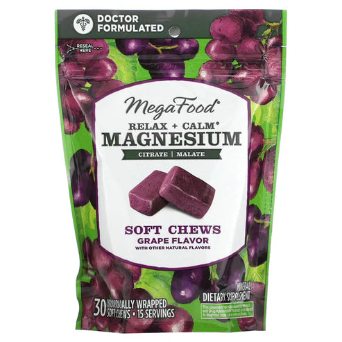 Relax+Calm Magnesium Citrate/Malate Soft Chews Grape Flavor