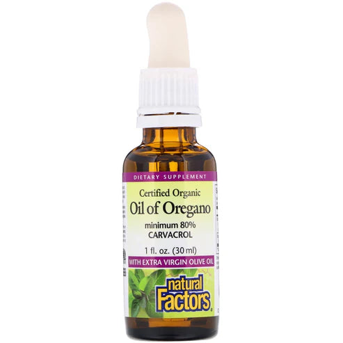 Natural Factors OIL OF OREGANO 30 MG 80% CARVACROL CERTIFIED ORGANIC 1/FLOZ