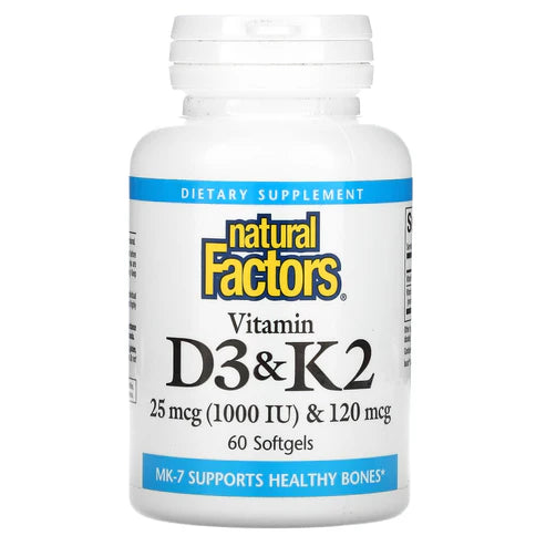 Natural Factors VITAMIN D3 & K2 25 MCG & 120 MCG 60/SG