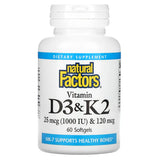 Natural Factors VITAMIN D3 & K2 25 MCG & 120 MCG 60/SG